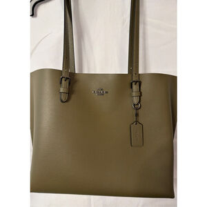 Women's Coach Olive Army Green Pebbled Leather Tote Shoulder Bag Clean EUC